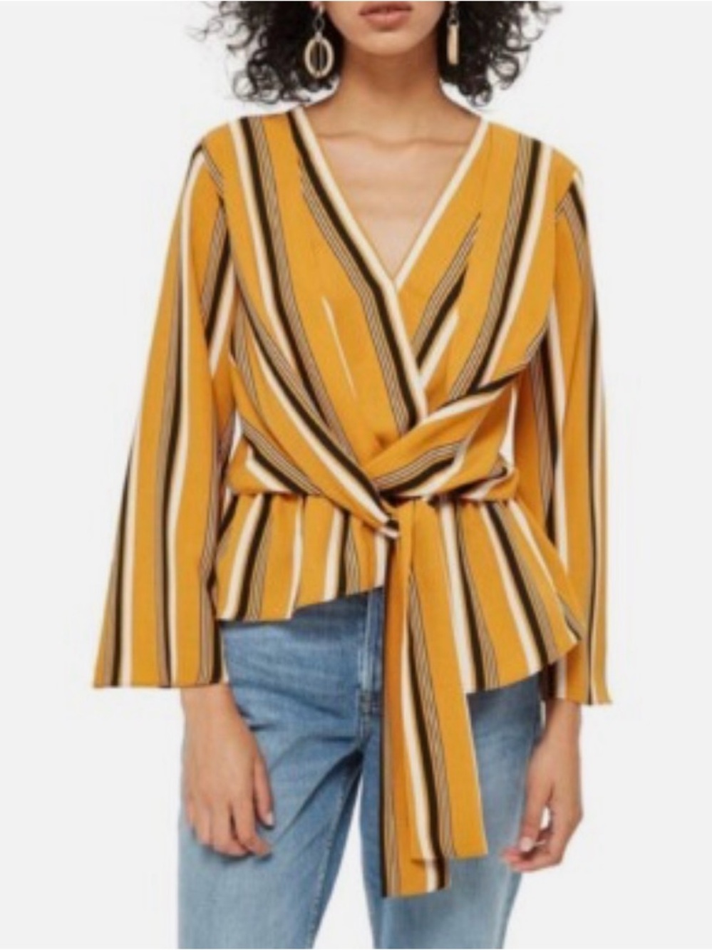 Topshop Tie-Front V-Neck Blouse - Mustard